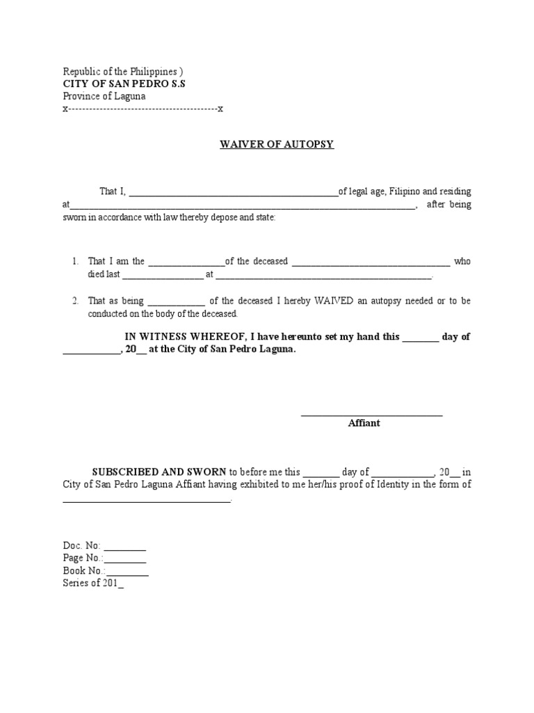 Waiver of Autopsy Form | PDF | Law