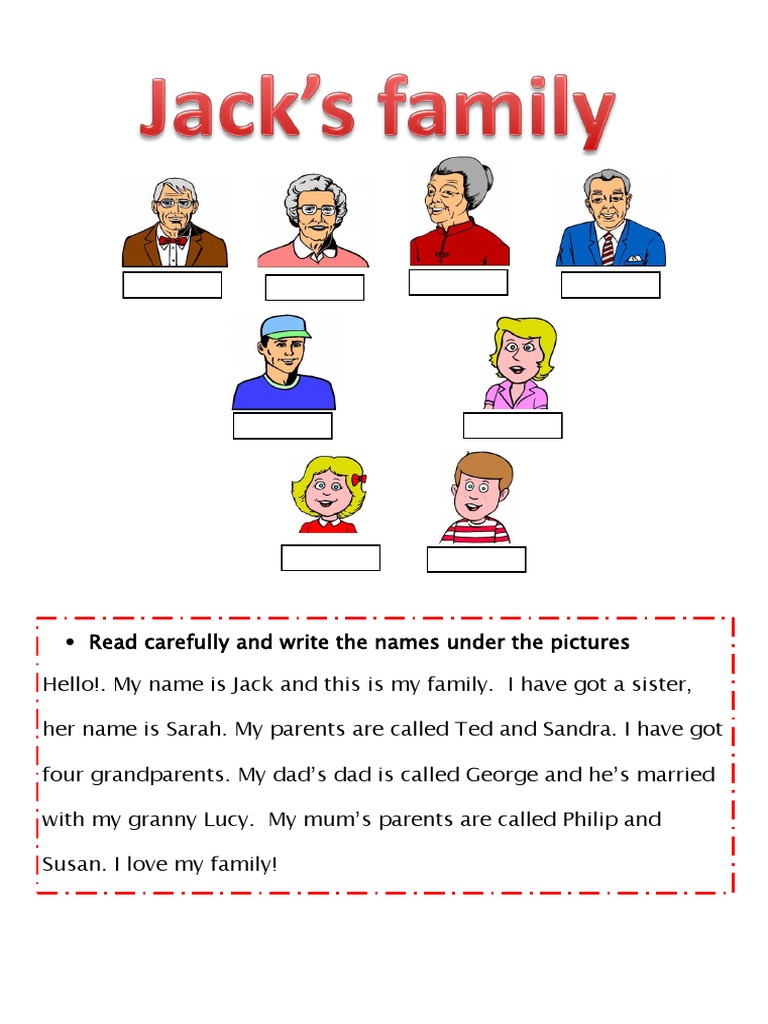 Jacks Family Reading Comprehension Exercises PDF