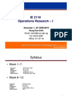 IE 2110 Operations Research – I Syllabus and Course Outline