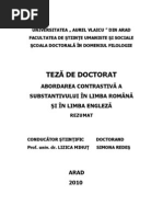 Rezumat - Teza - ABORDAREA CONTRASTIVĂ A SUBSTANTIVULUI ÎN LIMBA ROMÂNĂ ŞI ÎN LIMBA ENGLEZĂ