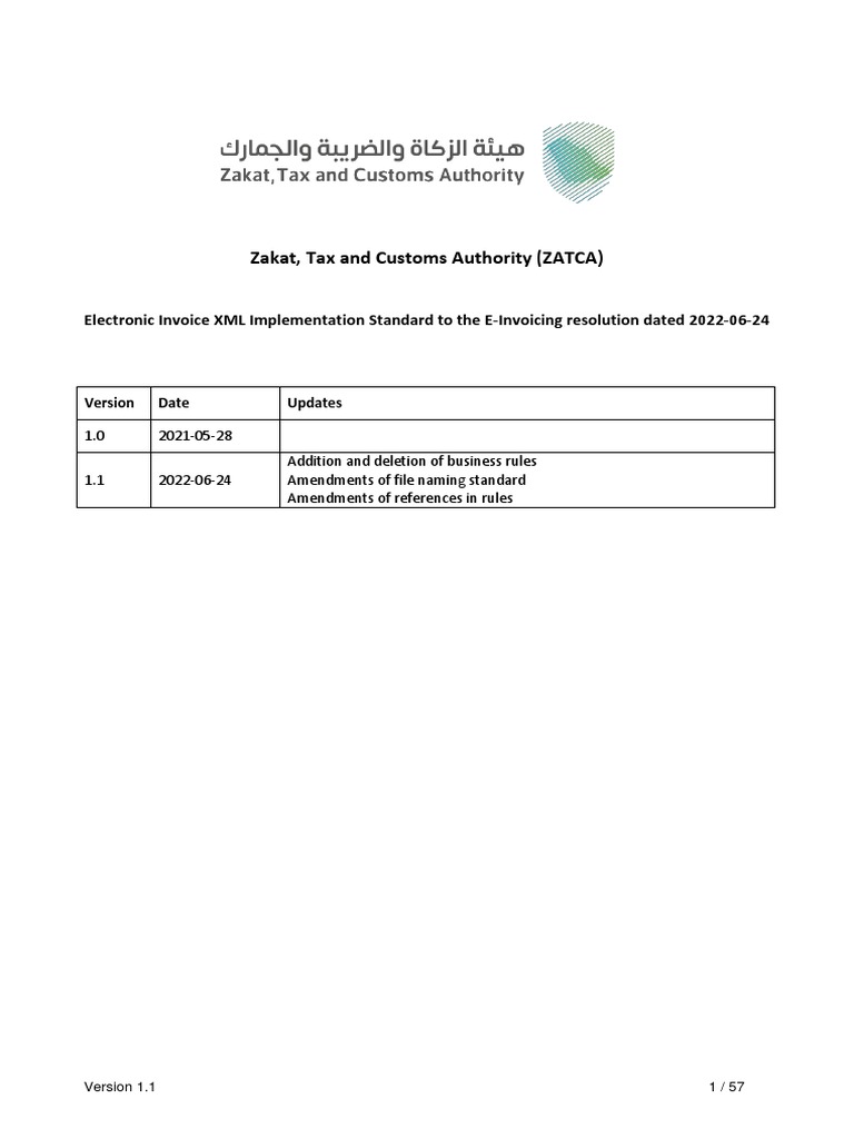 ZATCA E-Invoicing XML Standards Guide | PDF | Invoice | Value Added Tax
