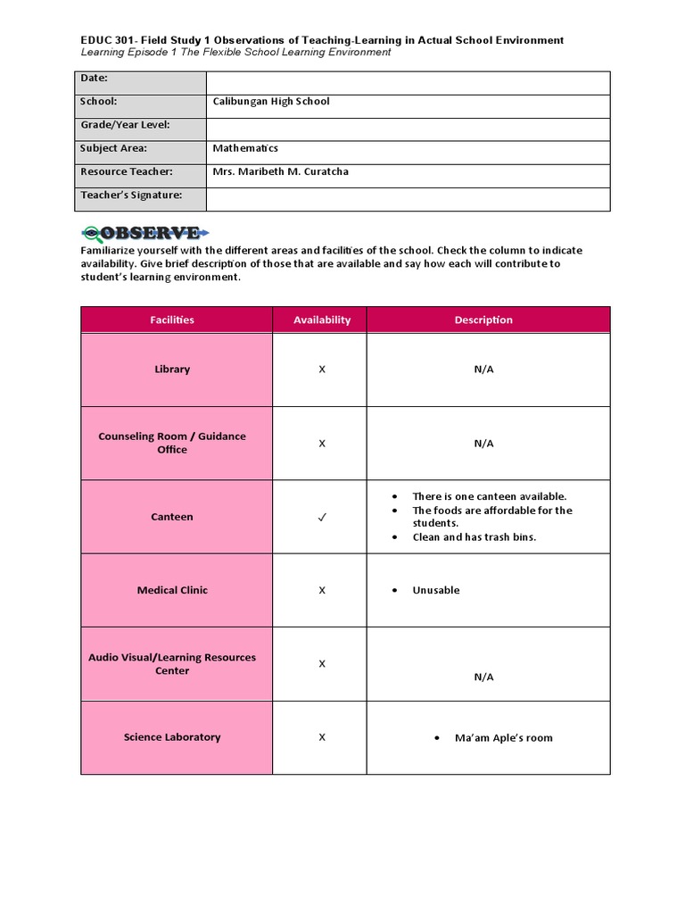Fs1 Le 1 Pdf Learning Classroom