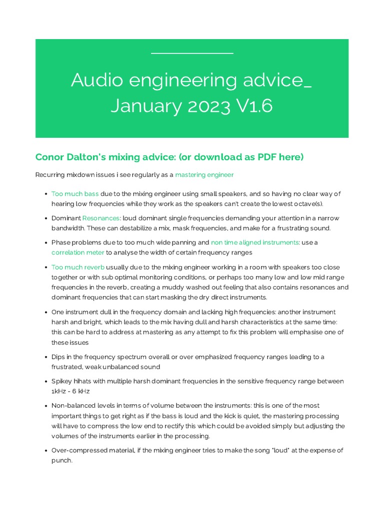 Conor Dalton - Audio Engineering Advice | PDF | Equalization (Audio ...
