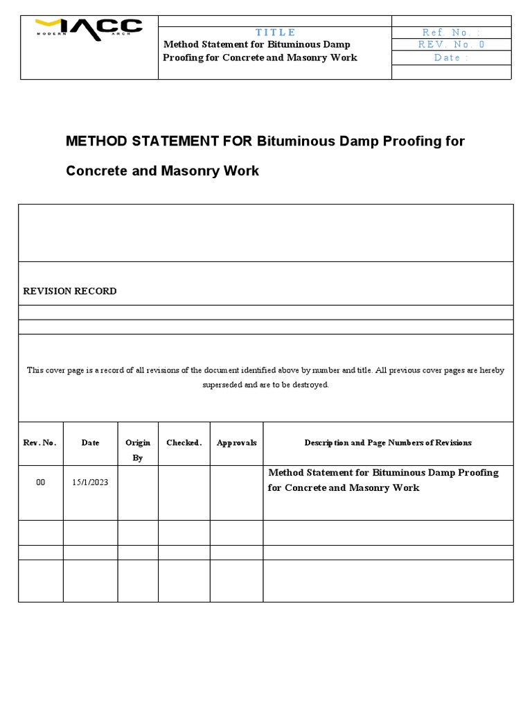 Method Statement For Bituminous Damp Proofing For Concrete and Masonry