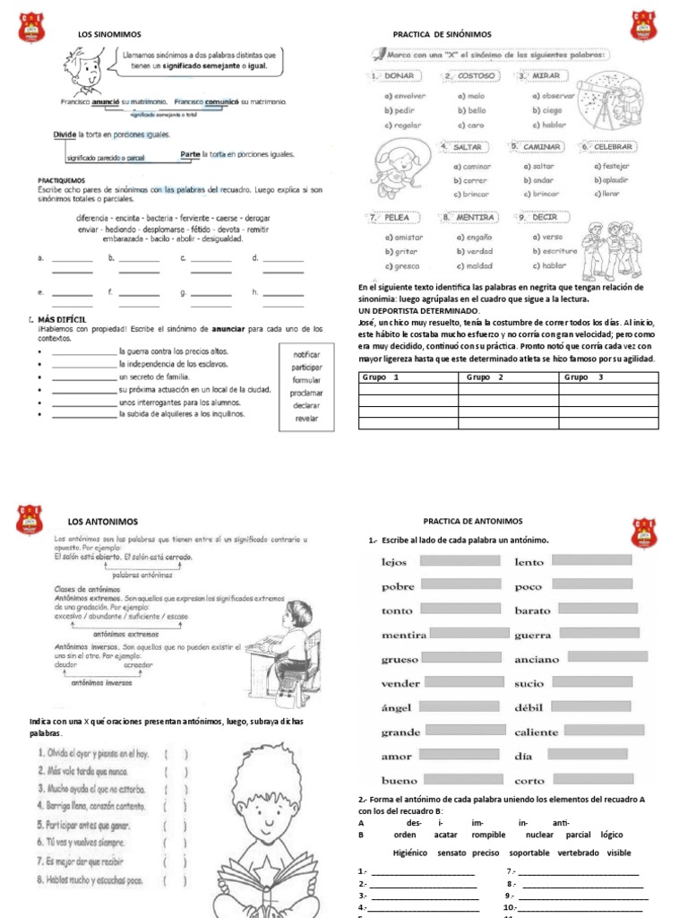 Práctica de Sinónimos y Antónimos | PDF