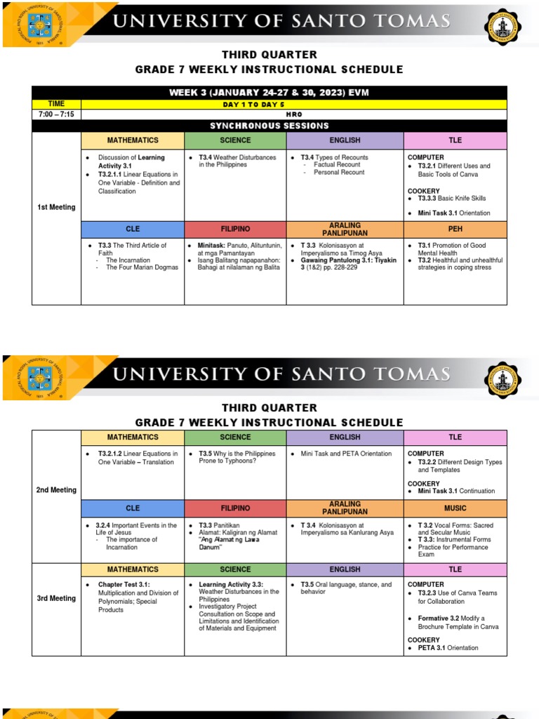 G7Q3Week3Weekly Instructional Schedule WIS AY 22 23 PDF