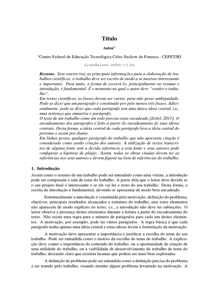 Cefet RJ SBC Template PDF Motivação Motivacional