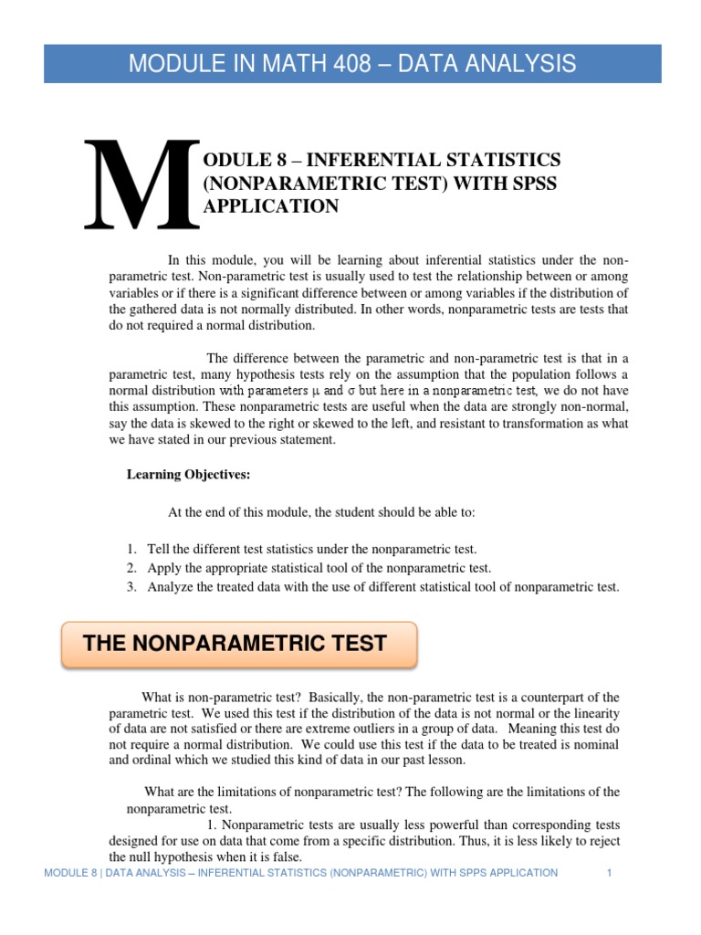 Module 8 Inferential Statistics NonParametric Test | PDF | Chi Squared Test  | Statistics