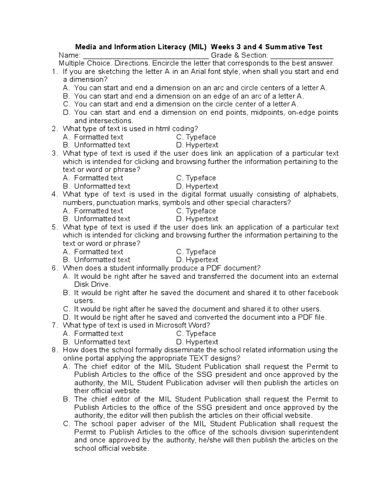 MIL Q2 Wks 3 - 4 Summative Test | PDF | Typefaces | Facebook