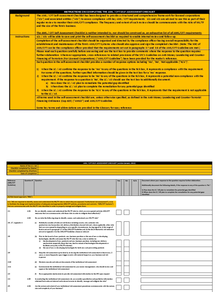 AML/CFT Self-Assessment Checklist Guide | PDF | Money Laundering ...