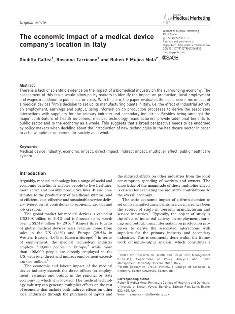 Medical Device's Company PDF Taxes Employment