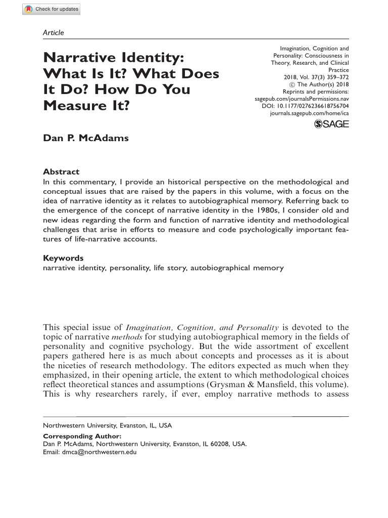 Narrative Identity Shaped By Sdm Pdf Identity Social Science