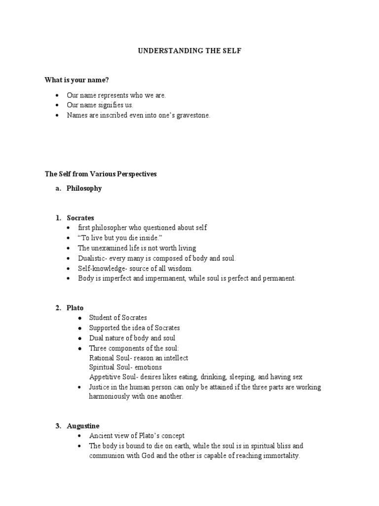 Understanding The Self | PDF | Soul | Philosophy Of Self