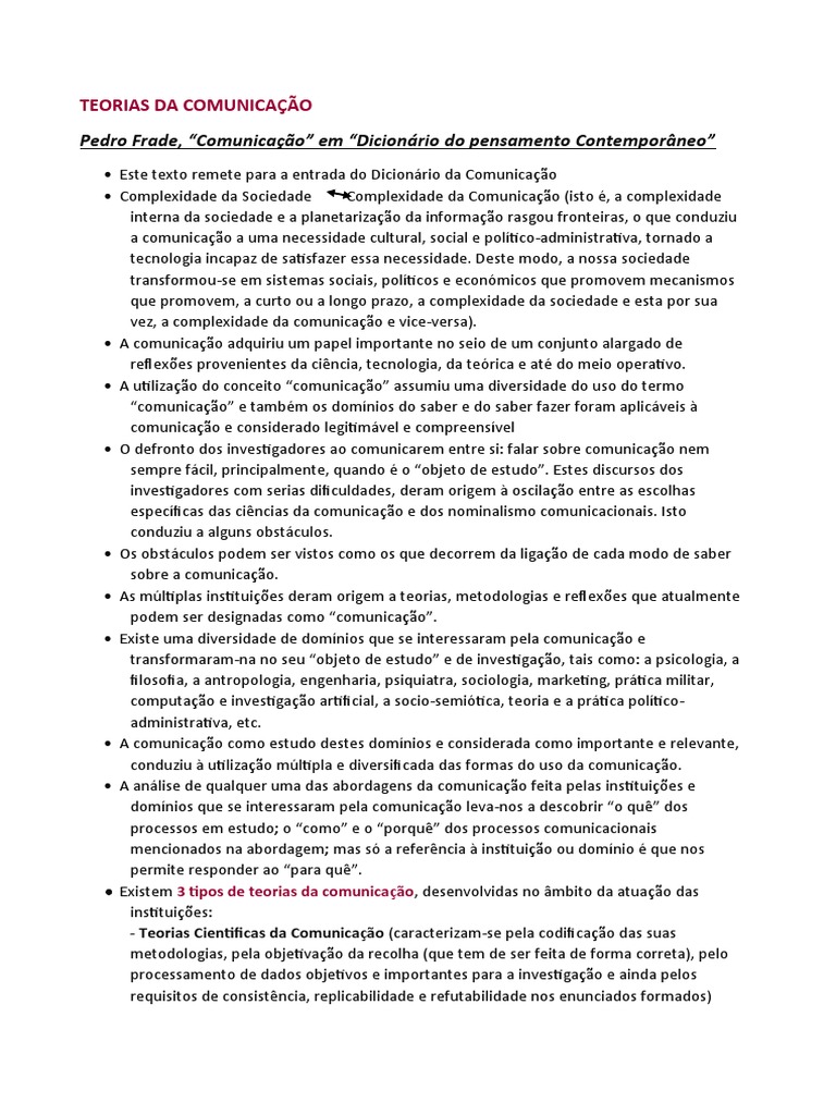Teorias Da Comunicação Pdf Comunicação Informação