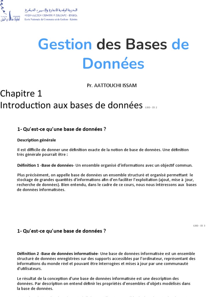 Introduction aux Bases de Données GBD | PDF | Base de données ...