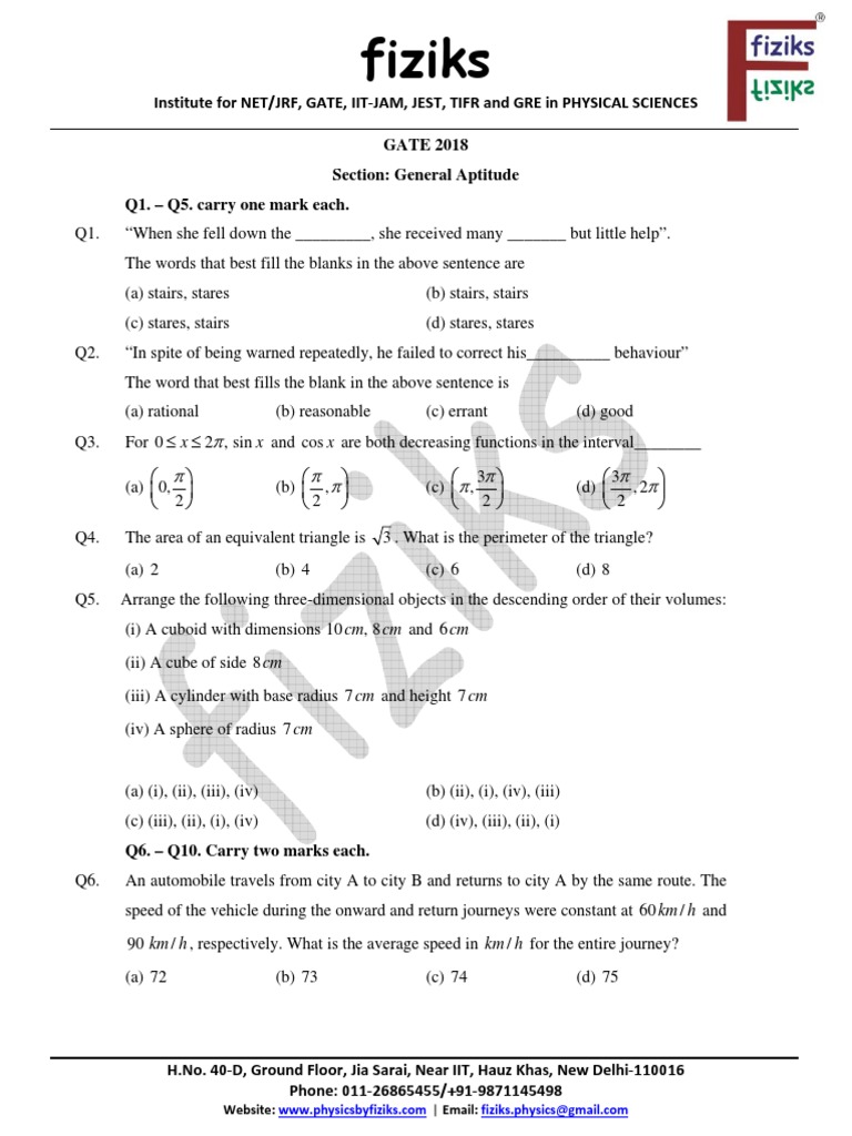 GATE 2018 General Aptitude Questions | PDF | Polarization (Waves ...