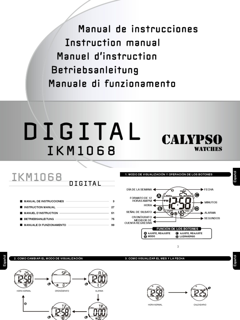Orologio Digitale Calypso K5685/7, Unisex, LCD Nero, Cinturino In Plastica, Impermeabile 10 ATM, Cronometro E Doppio Fuso Orario