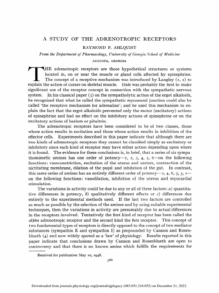 Ahlquist. Primera Descripcion Receptores Adrenergicos PDF
