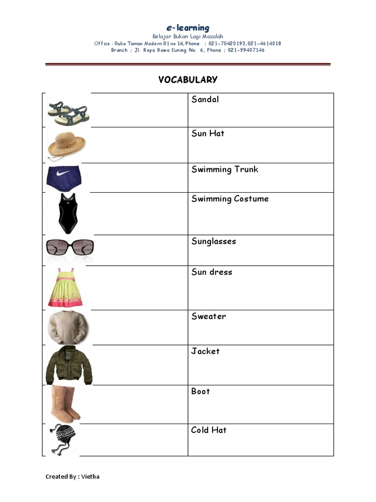 Vocabulary Learning Exercises | PDF | Fashion | Softlines (Retail)
