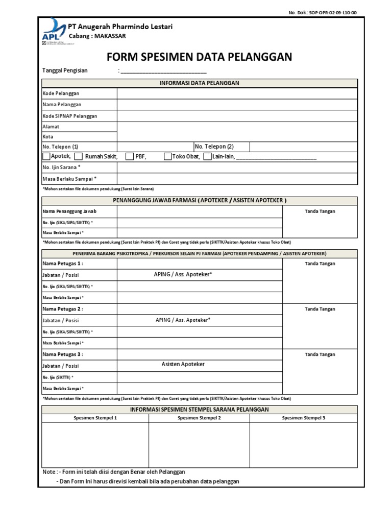 Formulir Spesimen Tanda Tangan Pelanggan | PDF