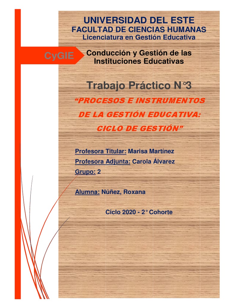 TP 3 Procesos e Instrumentos de La Gestión Educativa Ciclo de Gestión ...
