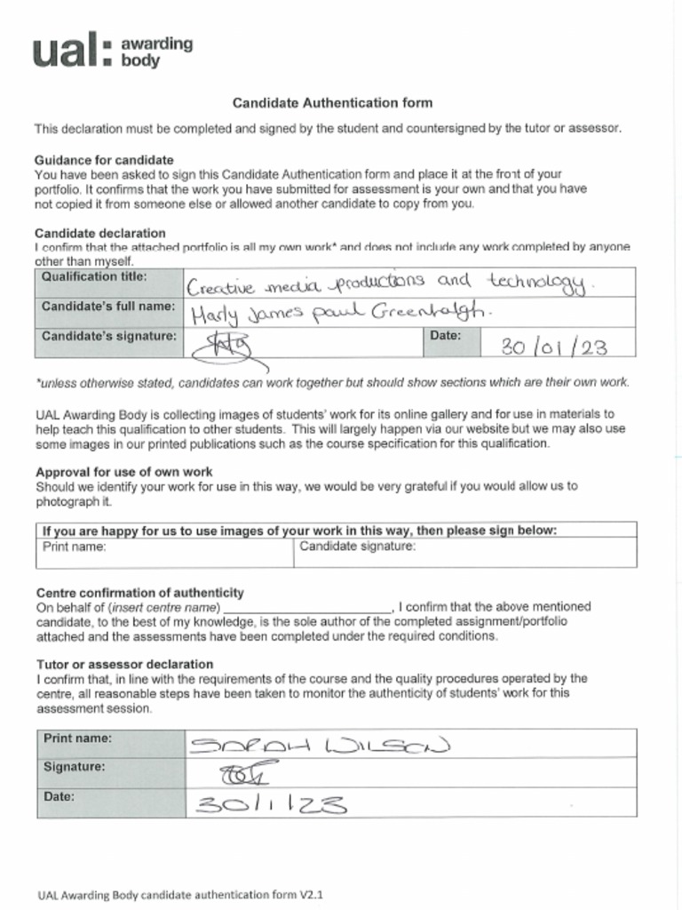 Candidate Authentication Form PDF