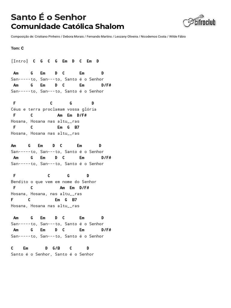 Santo É o Senhor - Shalom (GM) | PDF