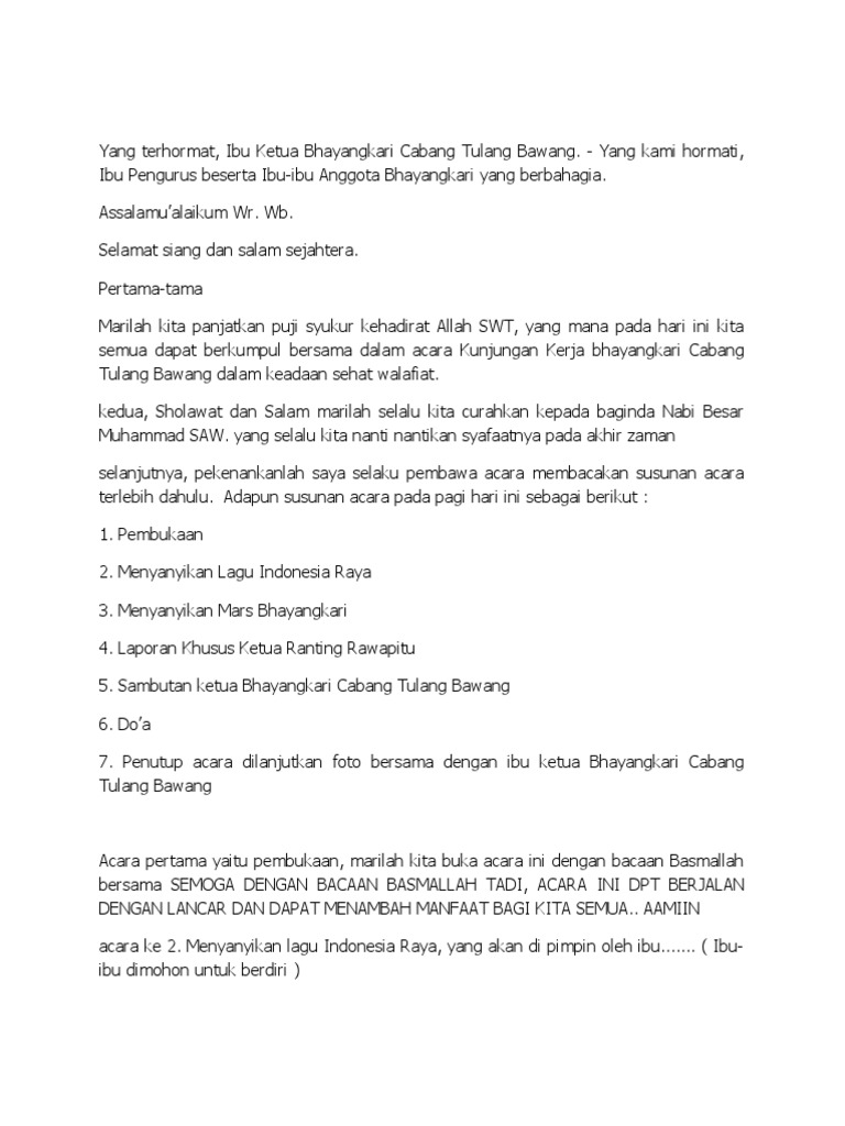 Naskah Pembawa Acara Bhayangkari | PDF