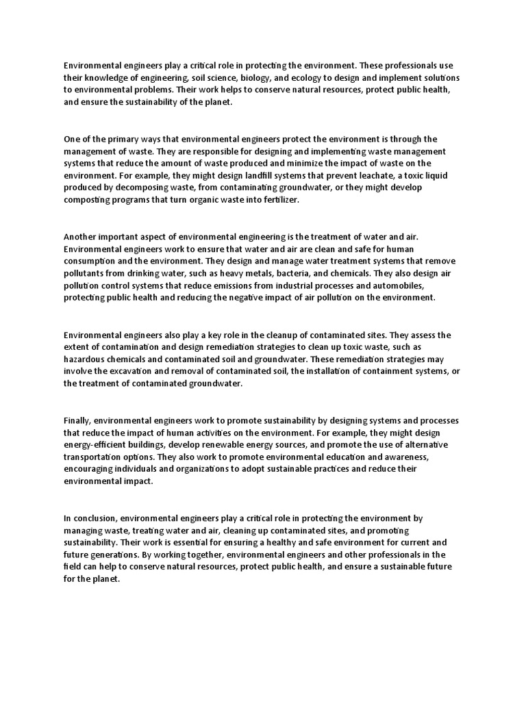 Environmental Engineers Roles PDF Waste Environmental Engineering