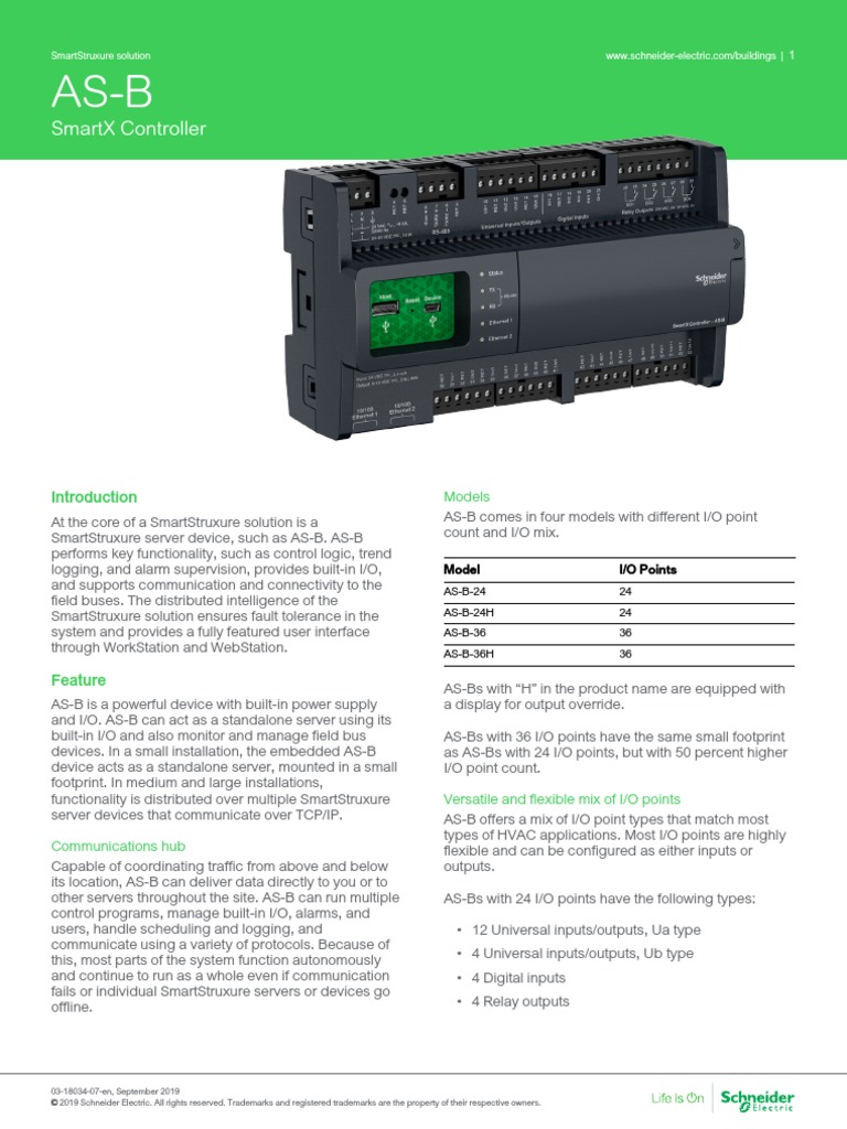 AS-B Specification Sheet - SmartStruxure Solution | PDF | Computer ...