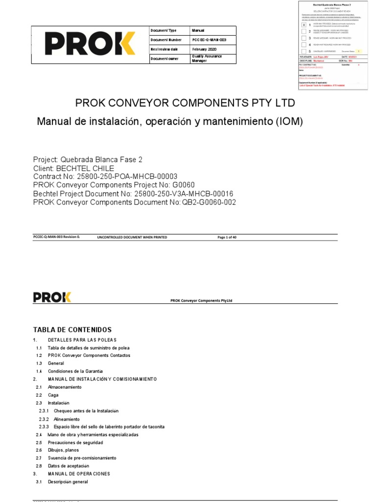 Manual de Instalación, Operación y Mantenimiento Prok | PDF ...