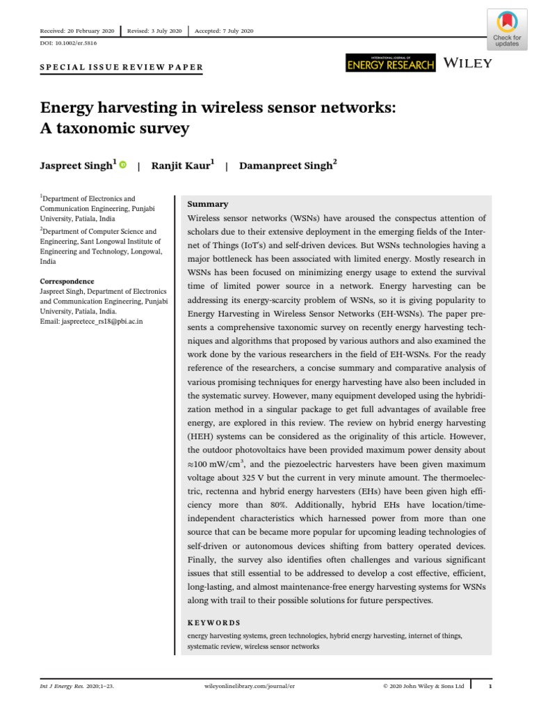 Energy Harvesting in Wireless Sensor Networks - Survay | PDF | Energy ...