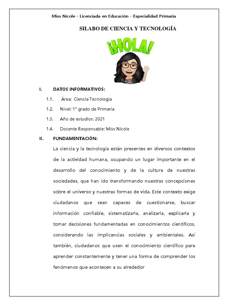 Silabo de Ciencia y Tecnología 1° Grado | PDF | Science | Conocimiento