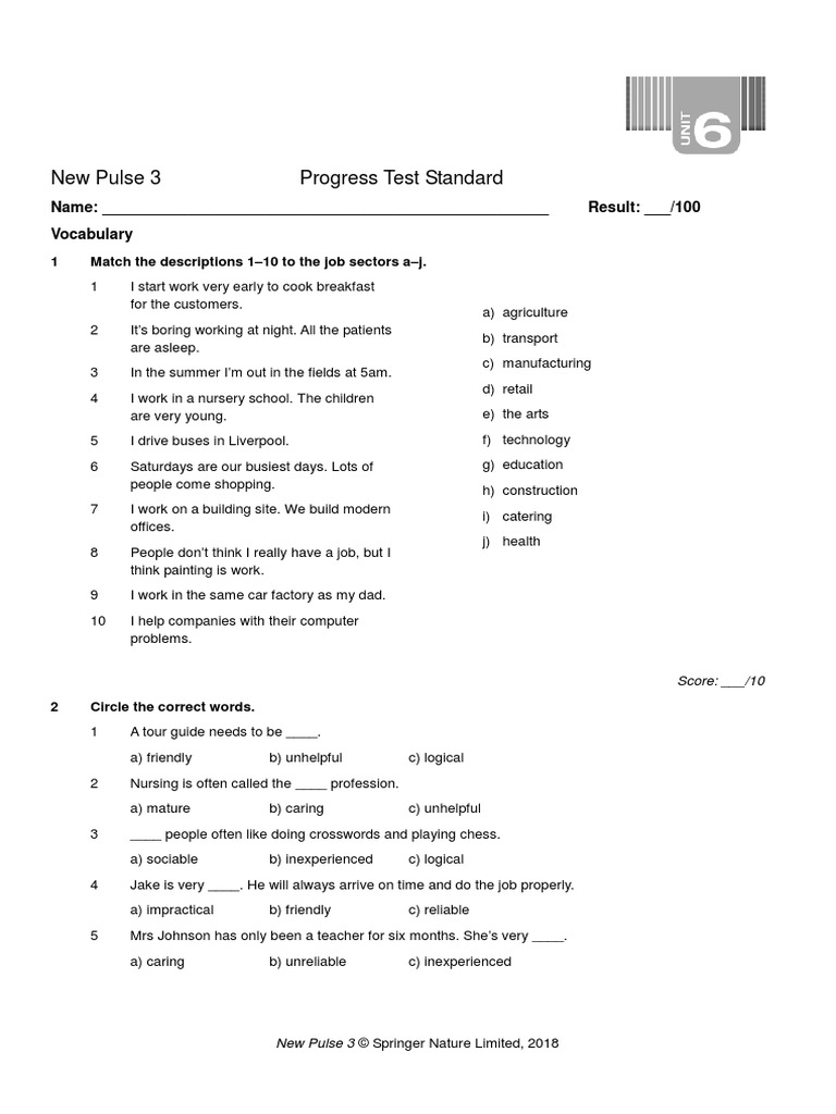 NP3 Progress Test Standard Unit 6 | PDF | Career & Growth | Business
