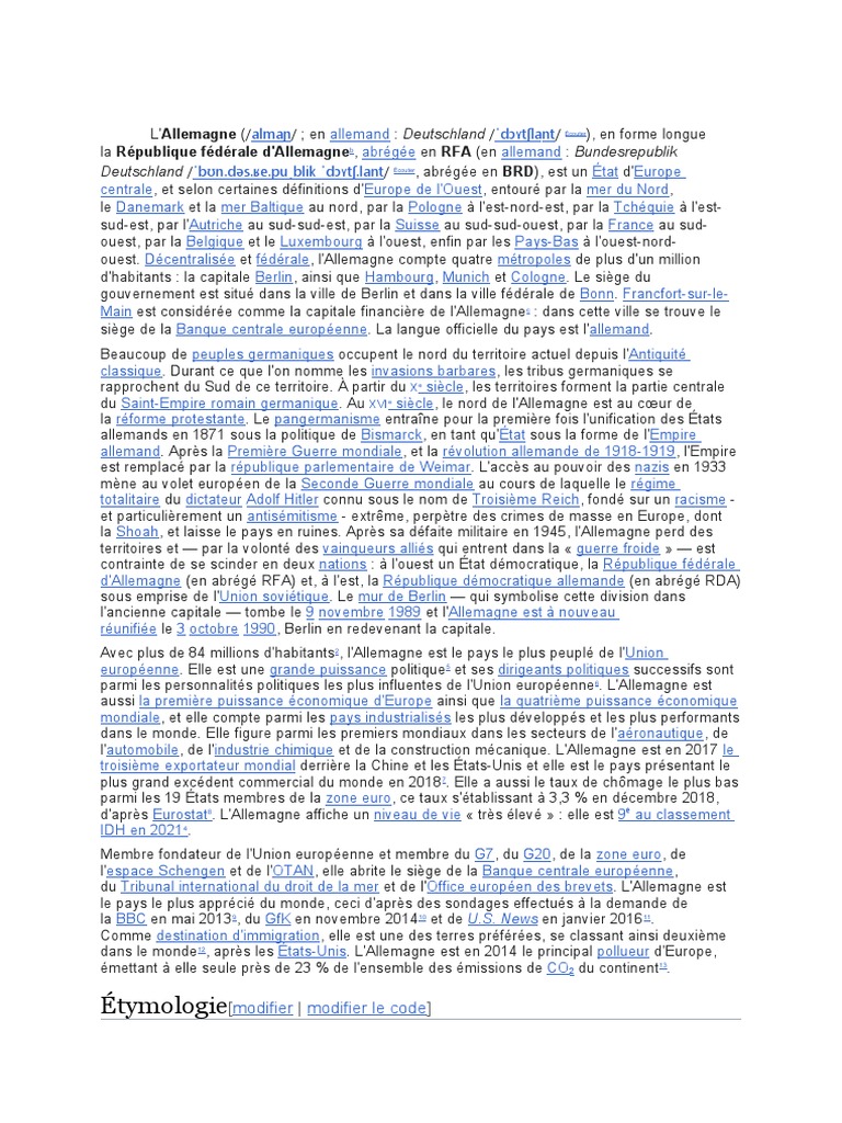 Étymologie Deutschland PDF Allemagne Politique mondiale