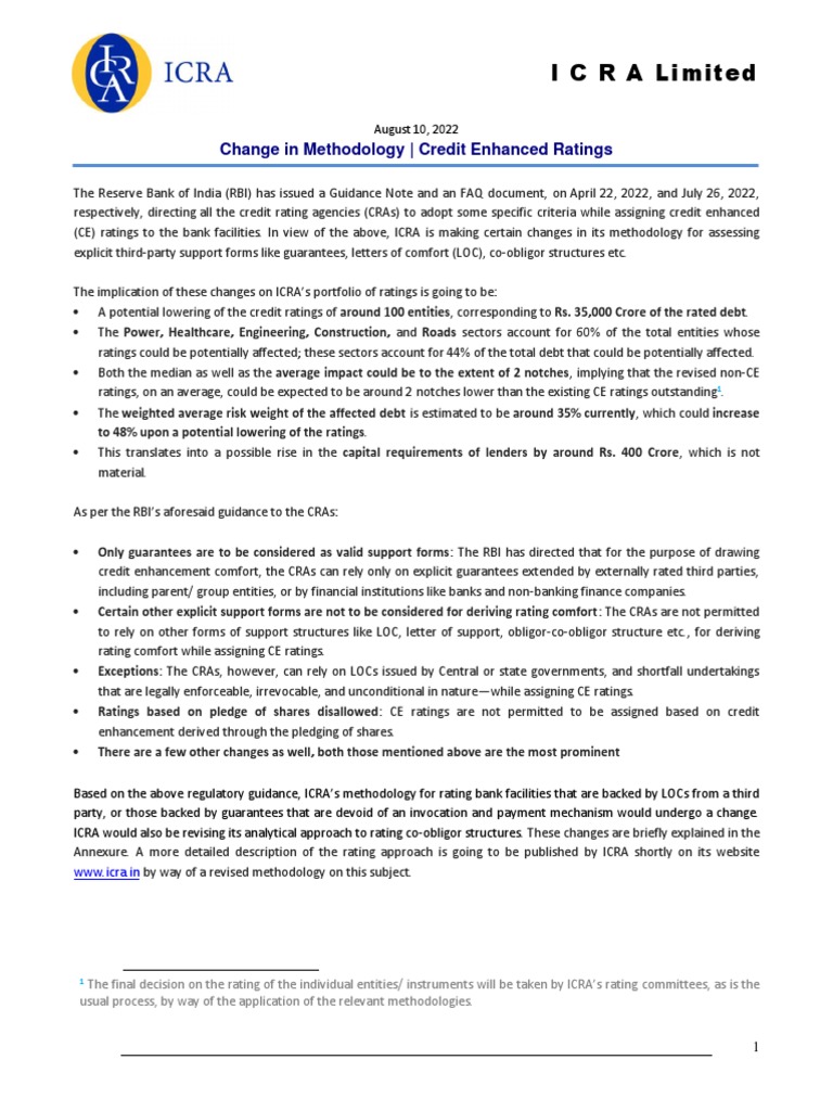 ICRA, Credit Enhanced Ratings, Aug 2022 | PDF | Securities (Finance) | Debt