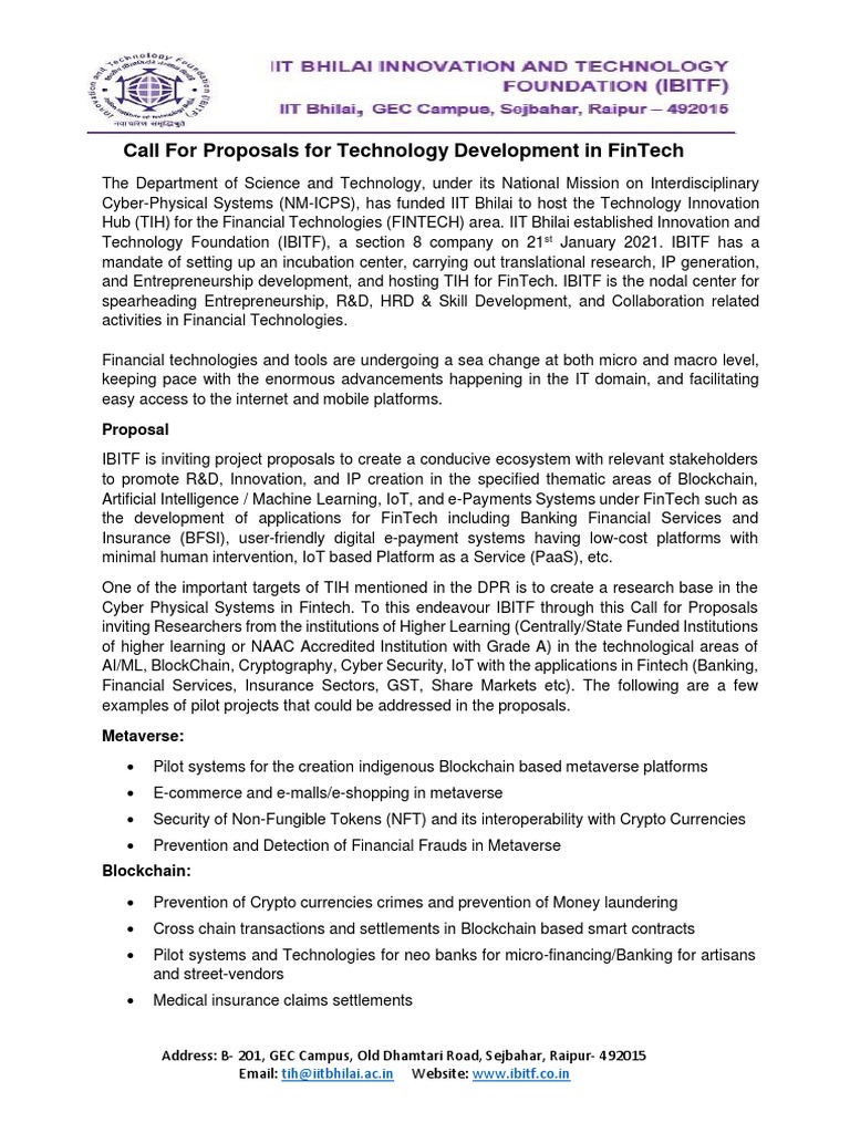 Call for FinTech Project Proposals | PDF | Financial Technology ...