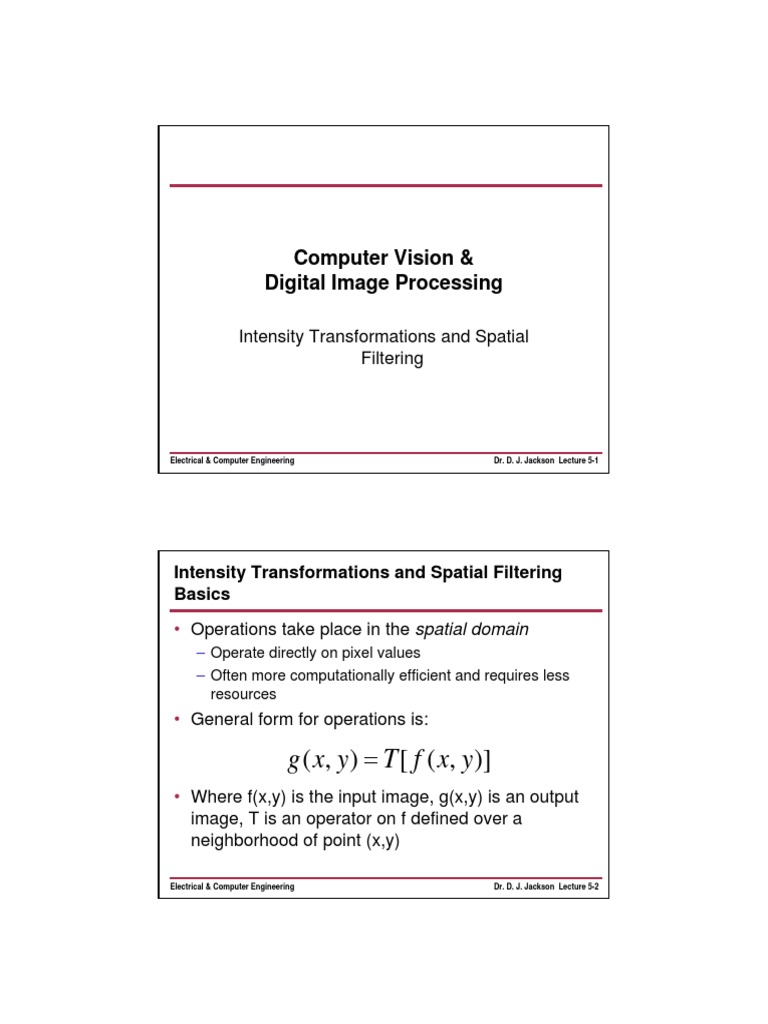Computer Vision & Digital Image Processing Lecture on Intensity ...
