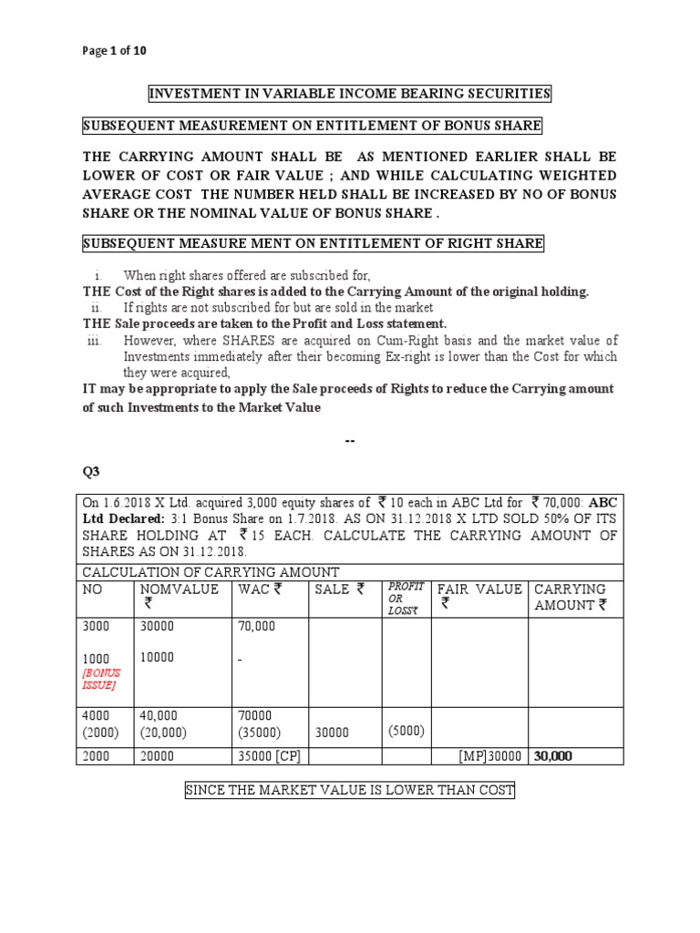 Accounting For Investment in Variable Bearing Securities Lesson