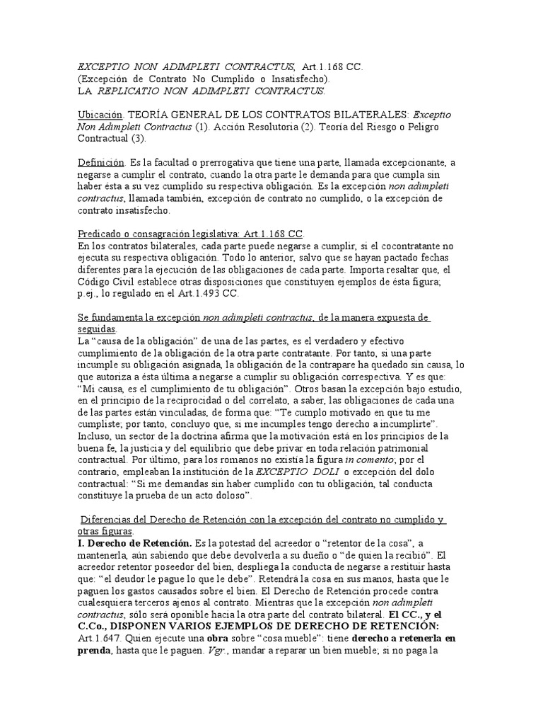 Exceptio Non Adimpleti Contractus | PDF | Derecho privado | Derecho y ...