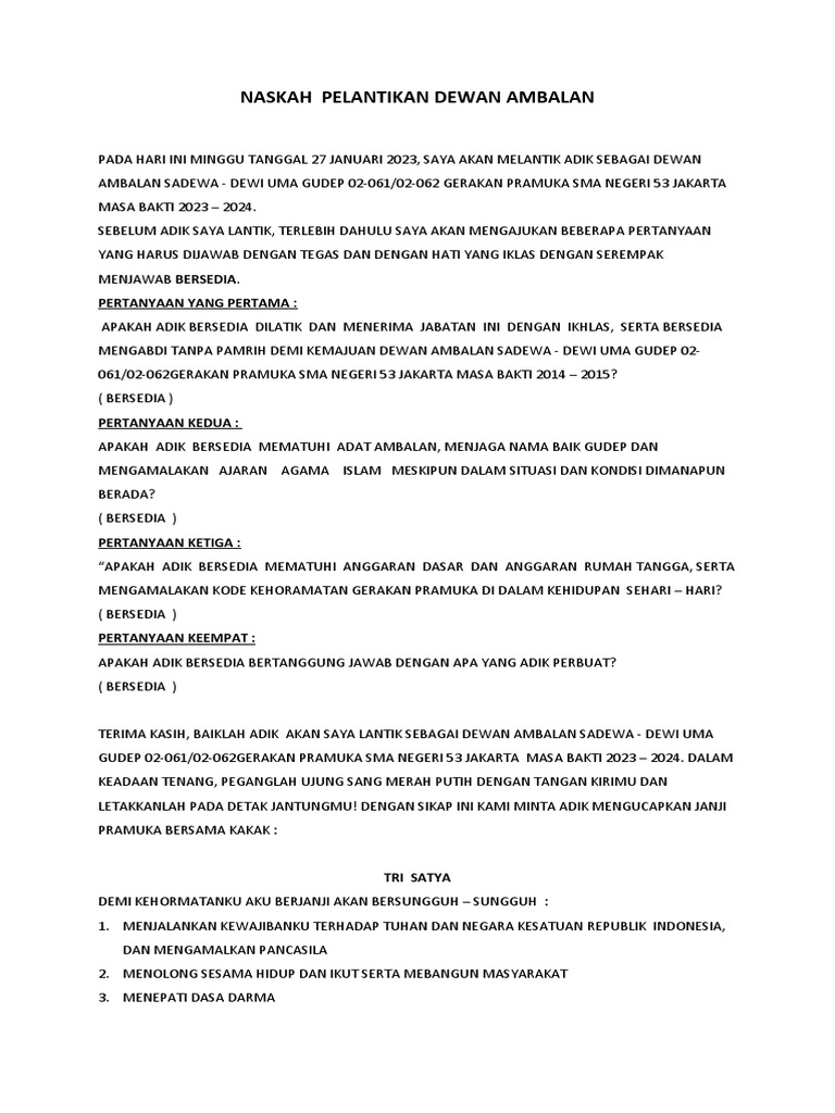 Naskah Pelantikan Dewan Ambalan 53 | PDF