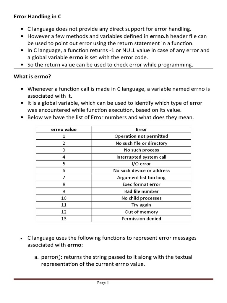 C Error Handling Techniques Explained | PDF | C (Programming Language ...