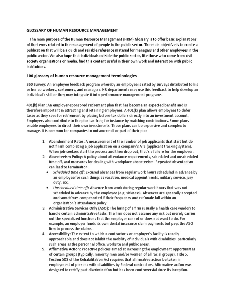 Glossary of Human Resource Management PDF Cost Of Living Employment