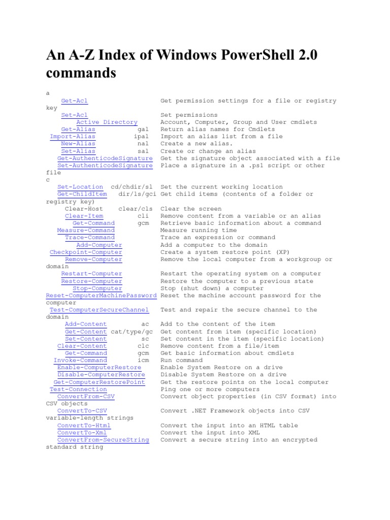 Windows Power Shell Commands | PDF | Windows Registry | Command Line ...