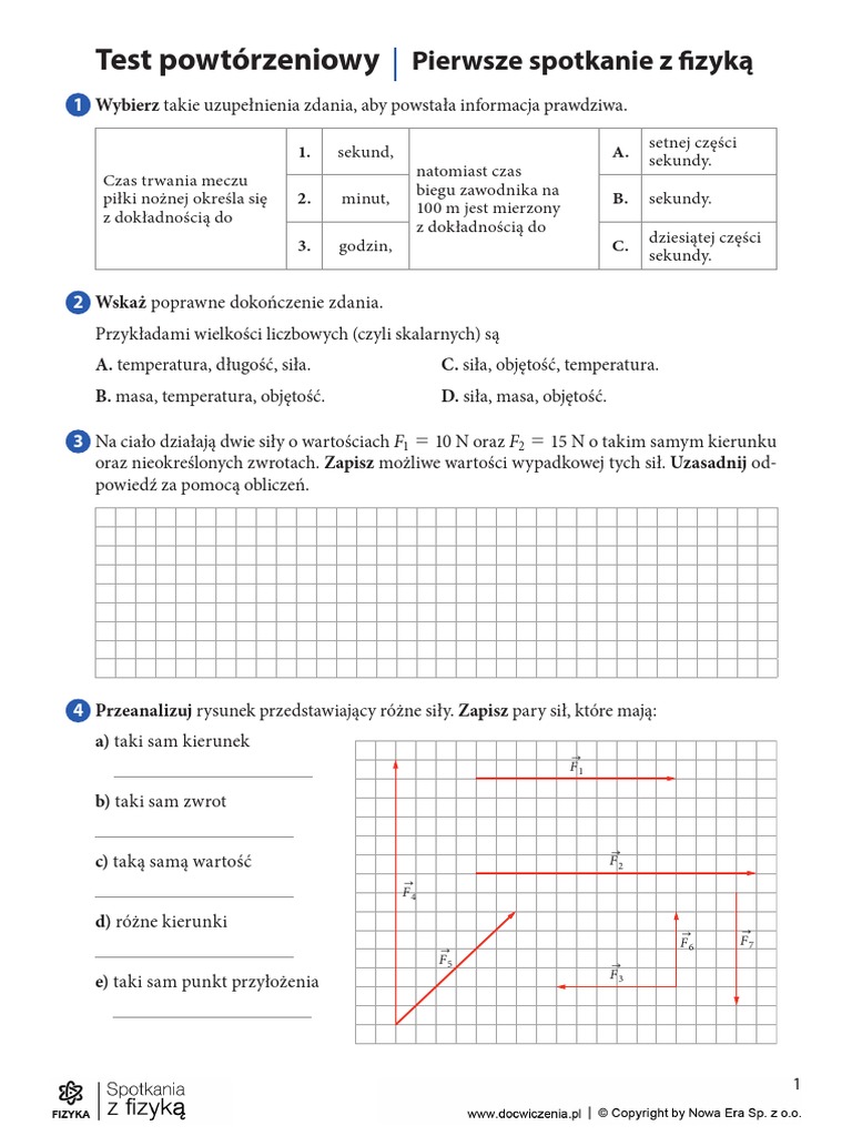Sprawdzian Spotkanie Z Fizyką Klasa 7 I Test Dodatkowy Pierwsze Spotkanie Z Fizyka | PDF