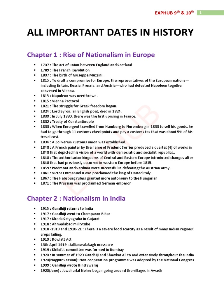 Key Historical Dates for Class 9 | PDF | Mahatma Gandhi