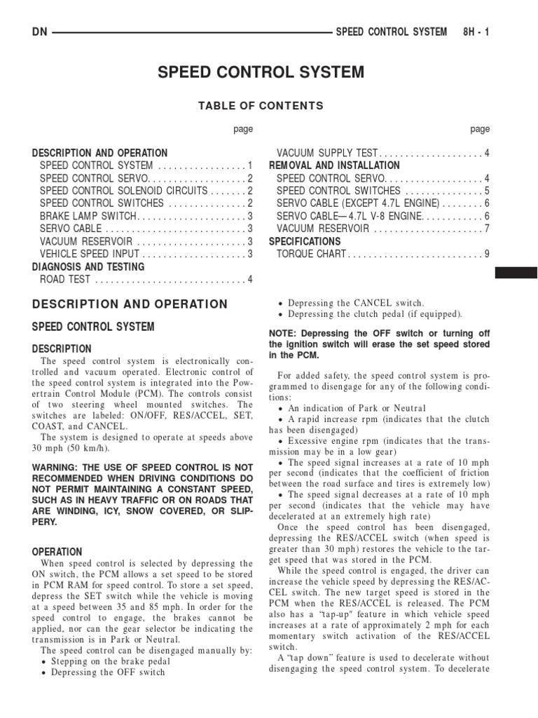 Speed Control System Overview | PDF | Throttle | Brake