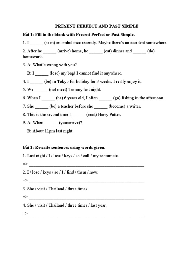 Present Perfect vs Past Simple Exercises | PDF | Language Arts & Discipline