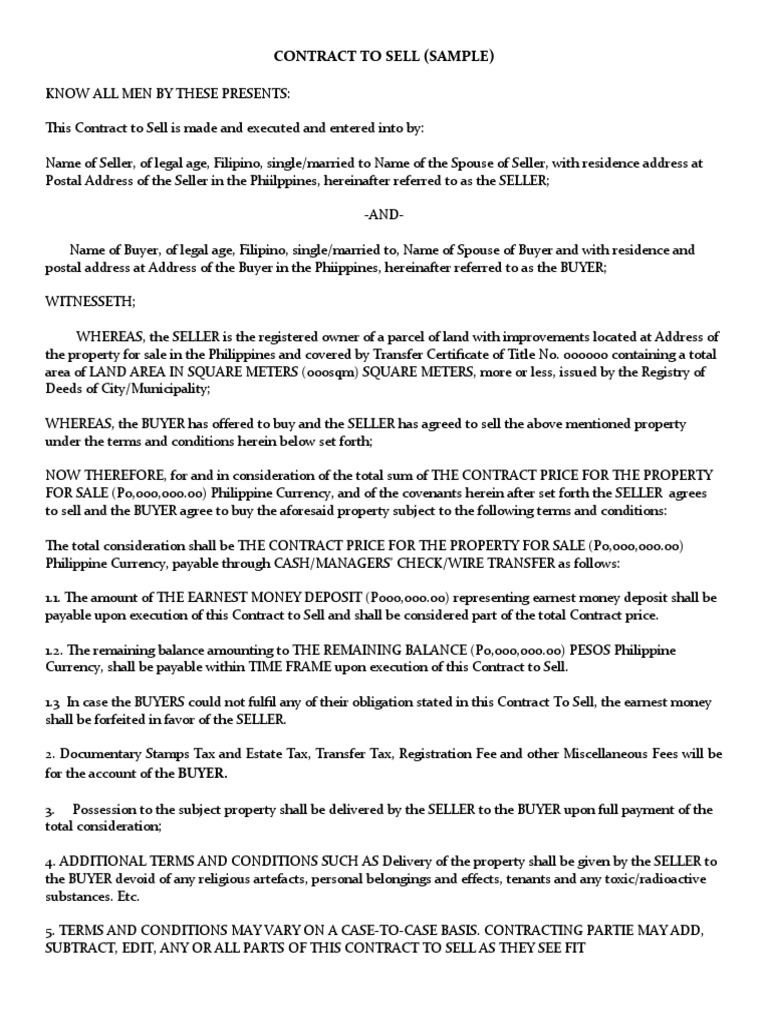 Terms and Conditions of a Standard Residential Property Sale Agreement