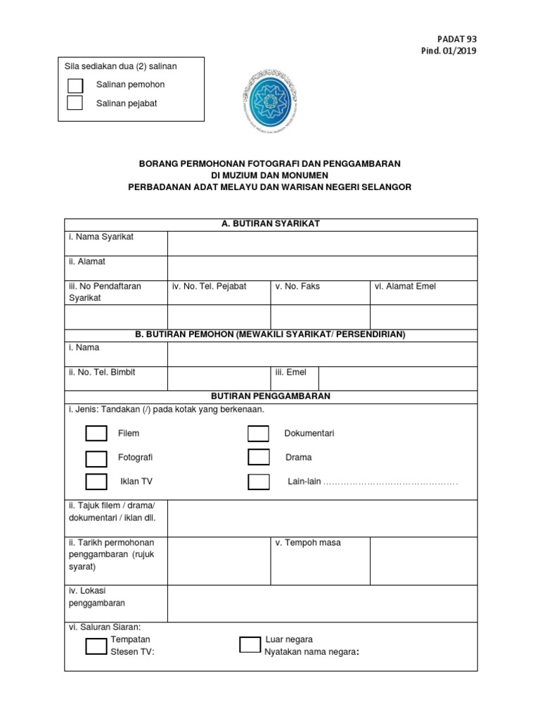 Borang Permohonan Sewaan Fotografi 2022 | PDF